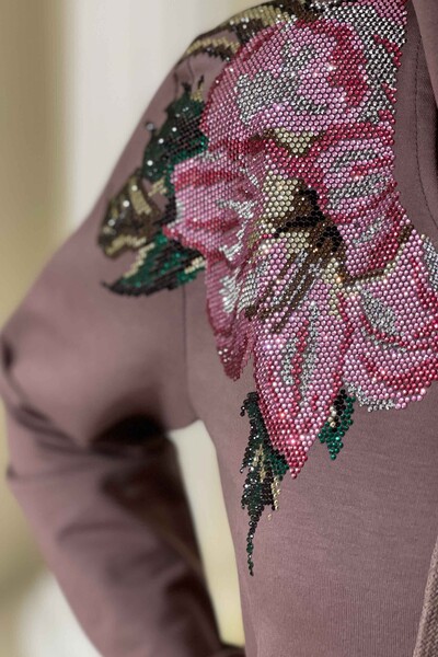 Wholesale Women's Tracksuit Set Hooded Flower Embroidered - 17299 | KAZEE - Thumbnail
