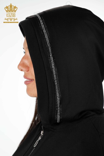 Wholesale Women's Tracksuit Set Hooded Gemstone Pockets Tied Rope - 17439 | KAZEE - Thumbnail