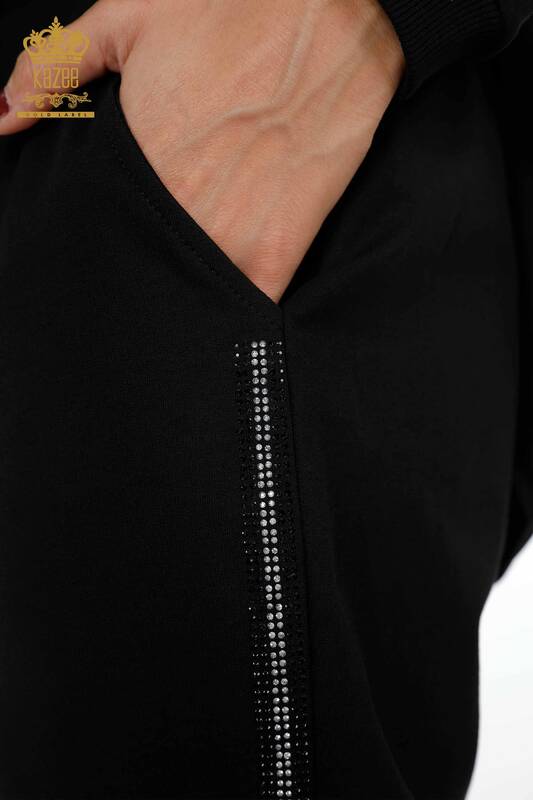 Wholesale Women's Tracksuit Set Hooded Gemstone Pockets Tied Rope - 17439 | KAZEE