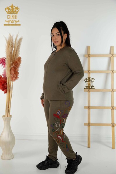 Wholesale Women's Tracksuit Set Colored Patterned Khaki - 16657 | KAZEE - Kazee