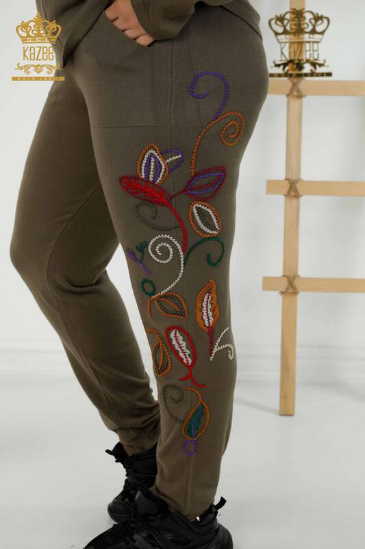 Wholesale Women's Tracksuit Set Colored Patterned Khaki - 16657 | KAZEE