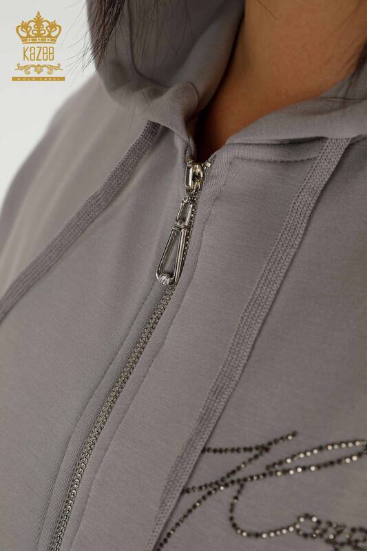 Wholesale Women's Tracksuit Set Hooded Gray - 20392 | KAZEE