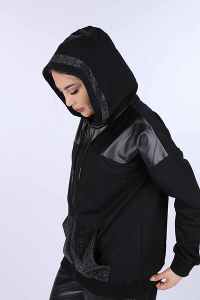 Wholesale Women's Tracksuit Set Leather Long Sleeve Hoodie - 17336 | KAZEE - Thumbnail