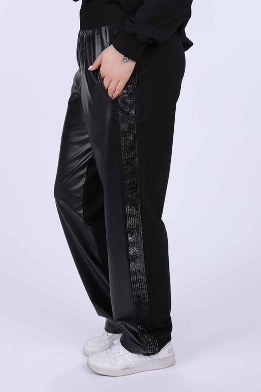 Wholesale Women's Tracksuit Set Leather Long Sleeve Hoodie - 17336 | KAZEE
