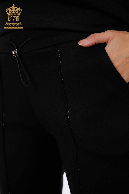 Wholesale Women's Tracksuit Set Pocket Stone Embroidered Black - 17429 | KAZEE