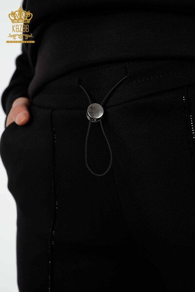 Wholesale Women's Tracksuit Set Pocket Stone Embroidered Black - 17429 | KAZEE - Thumbnail