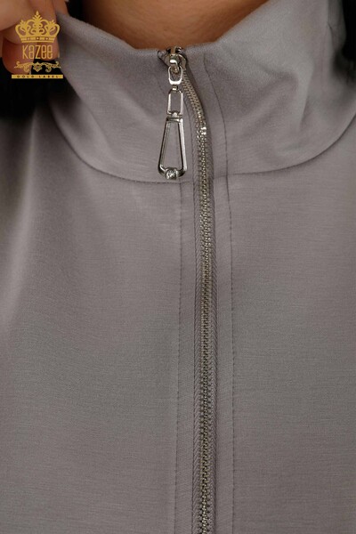 Wholesale Women's Tracksuit Set Short Sleeve Zipper Gray - 17547 | KAZEE - 3