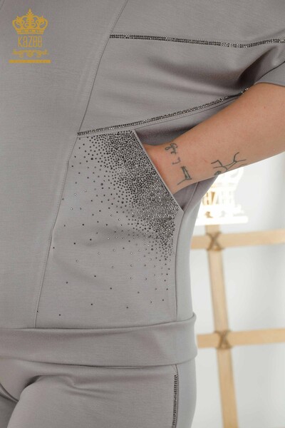 Wholesale Women's Tracksuit Set Short Sleeve Zipper Gray - 17547 | KAZEE - Thumbnail
