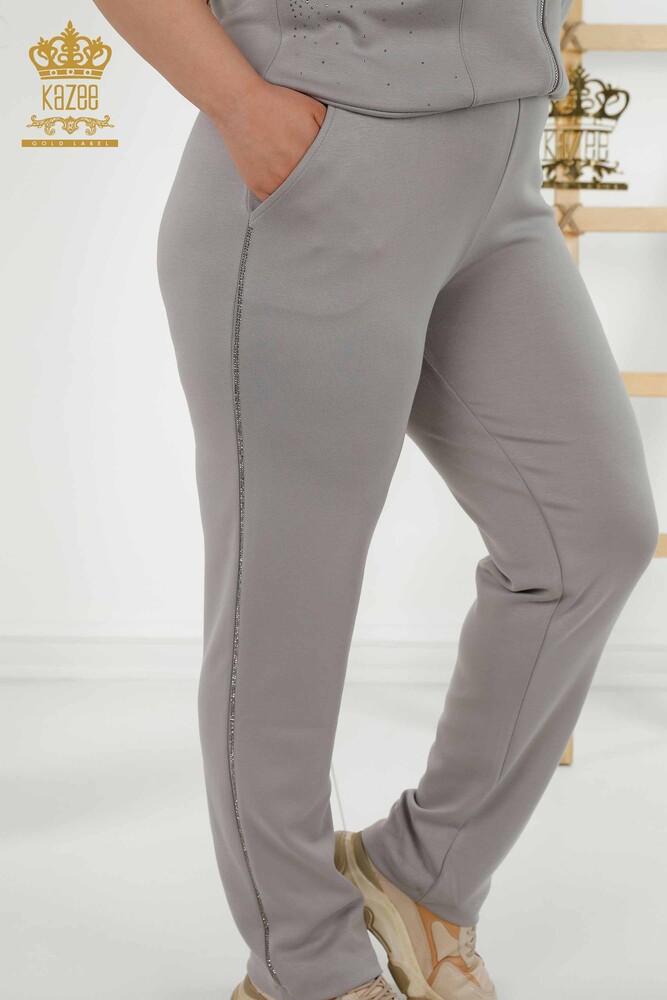 Wholesale Women's Tracksuit Set Short Sleeve Zipper Gray - 17547 | KAZEE - 9