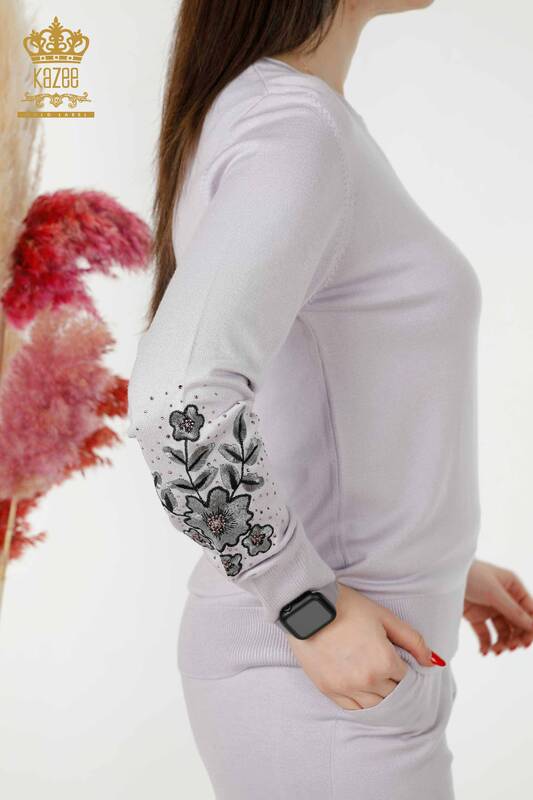 Wholesale Women's Tracksuit Set Stone Embroidered Lilac - 16561 | KAZEE