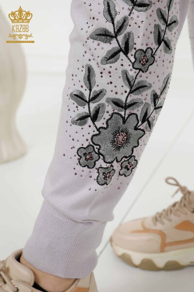 Wholesale Women's Tracksuit Set Stone Embroidered Lilac - 16561 | KAZEE - Thumbnail