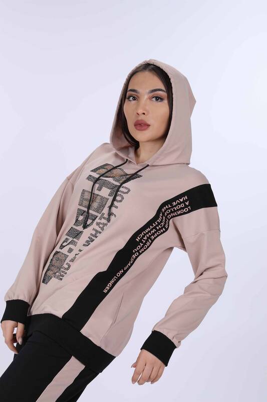 Wholesale Women's Tracksuit Set Long Sleeve With Text Detailed - 17328 | KAZEE