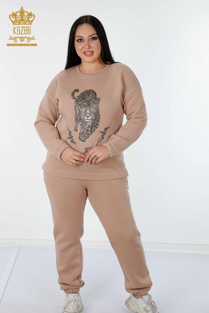 Wholesale Women's Tracksuit Set Tiger Pattern Mink - 17473 | KAZEE - 1