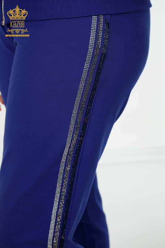 Wholesale Women's Tracksuit Set Zippered Pockets dark blue - 17494 | KAZEE