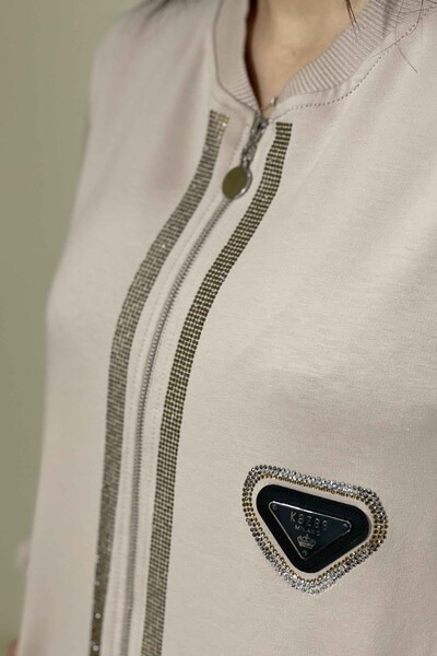 Wholesale Women's Tracksuit Set Zippered Stone Embroidered - 17263 | KAZEE - Thumbnail