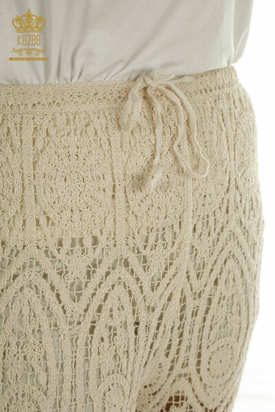 Wholesale Women's Summer Trousers Beige with Lace Detail - 2404-5555-2 | D - Thumbnail