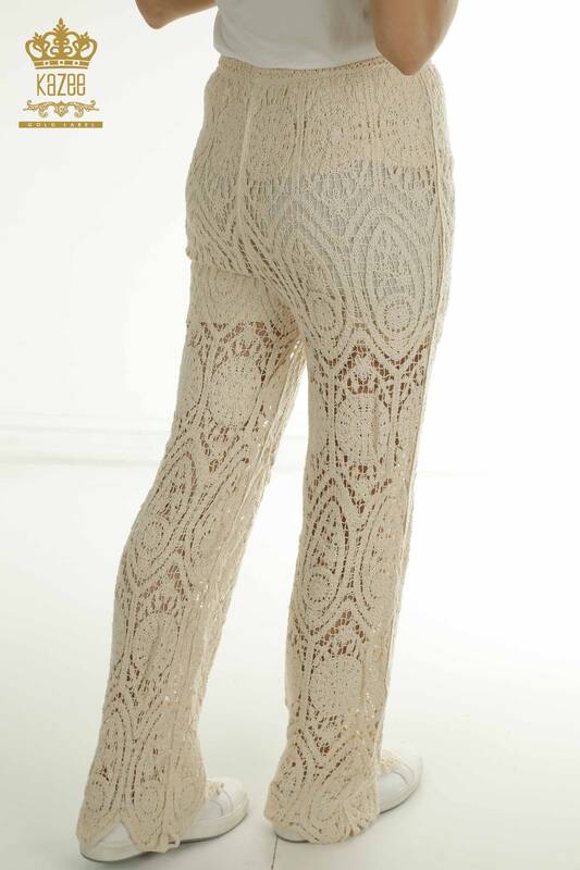 Wholesale Women's Summer Trousers Beige with Lace Detail - 2404-5555-2 | D
