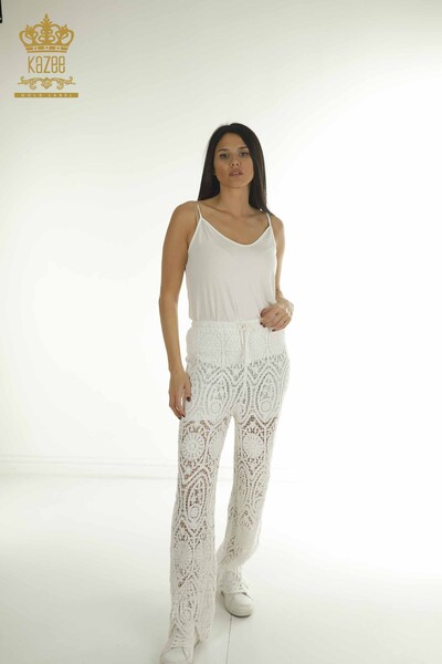 Wholesale Women's Summer Trousers Lace Detailed Ecru - 2404-5555-2 | D - Thumbnail