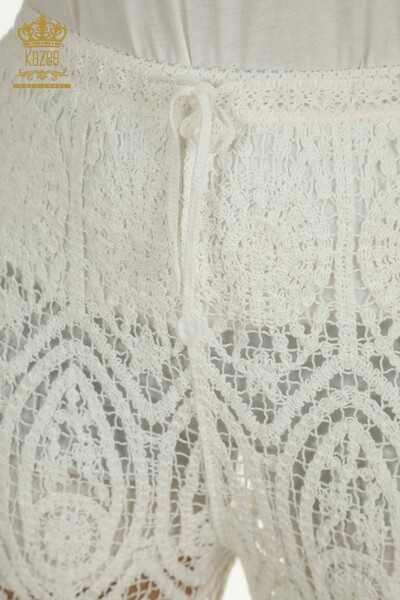 Wholesale Women's Summer Trousers Lace Detailed Ecru - 2404-5555-2 | D - Thumbnail