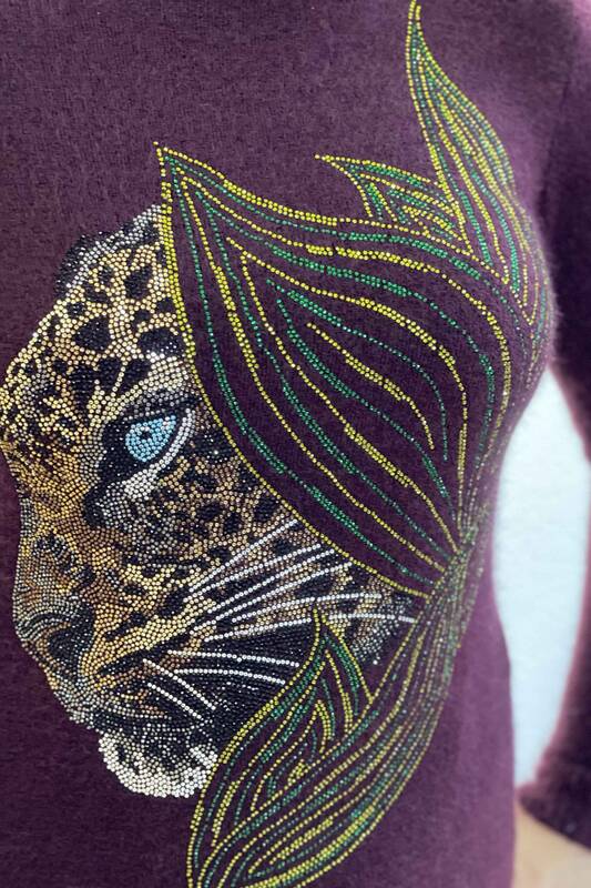 Wholesale Women's Sweater Leopard Pattern Embroidered Angora - 18907 | KAZEE