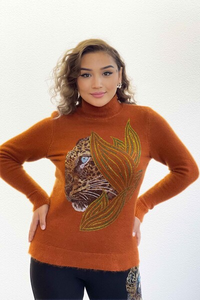 Wholesale Women's Sweater Leopard Pattern Embroidered Angora - 18907 | KAZEE - Thumbnail