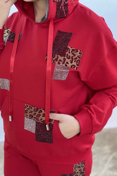 Wholesale Women's Tracksuit Set Hooded Patterned Long Sleeve - 17338 | KAZEE - Thumbnail
