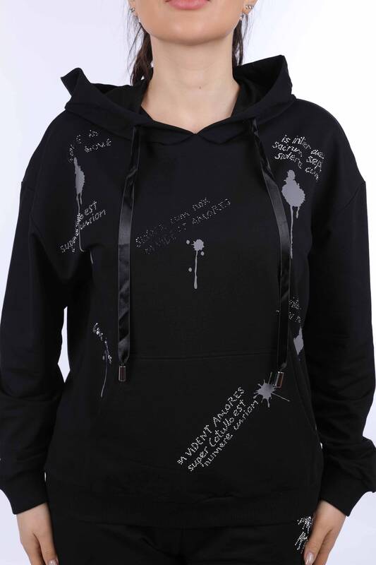 Wholesale Women's Tracksuit Set With Letter Detailed Hoodie - 17339 | KAZEE