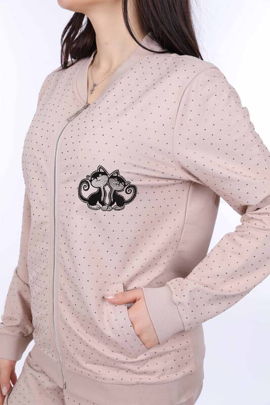 Wholesale Women's Tracksuit Set with Scattered Stone Pattern - 17348 | KAZEE