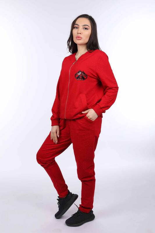 Wholesale Women's Tracksuit Set with Scattered Stone Pattern - 17348 | KAZEE