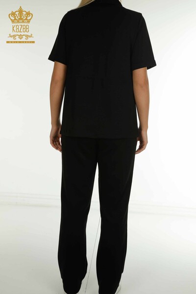 Wholesale Women's Triple Tracksuit Set Black with Button Detail - 17633 | KAZEE - Thumbnail