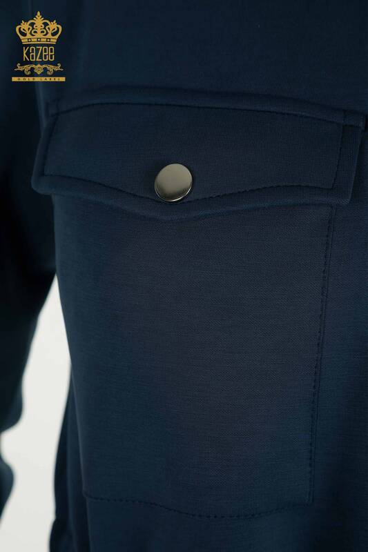 Wholesale Women's Triple Tracksuit Set Button Detailed Indigo - 17622 | KAZEE