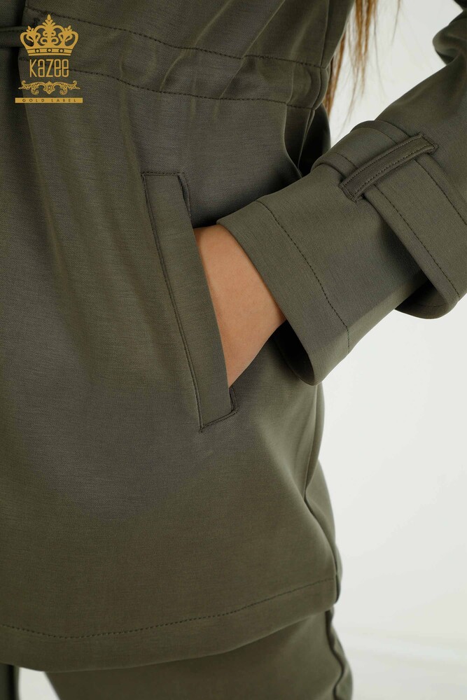 Wholesale Women's Triple Tracksuit Set Button Detailed Khaki - 17622 | KAZEE - 8