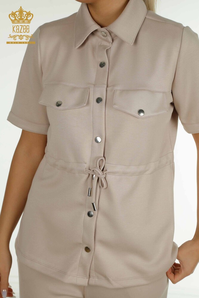 Wholesale Women's Triple Tracksuit Set Button Detailed Mink - 17633 | KAZEE - 5