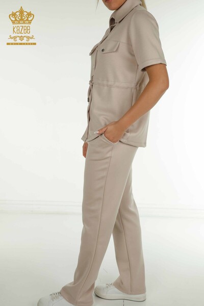 Wholesale Women's Triple Tracksuit Set Button Detailed Mink - 17633 | KAZEE - 10