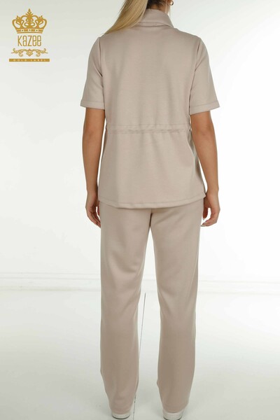 Wholesale Women's Triple Tracksuit Set Button Detailed Mink - 17633 | KAZEE - 14