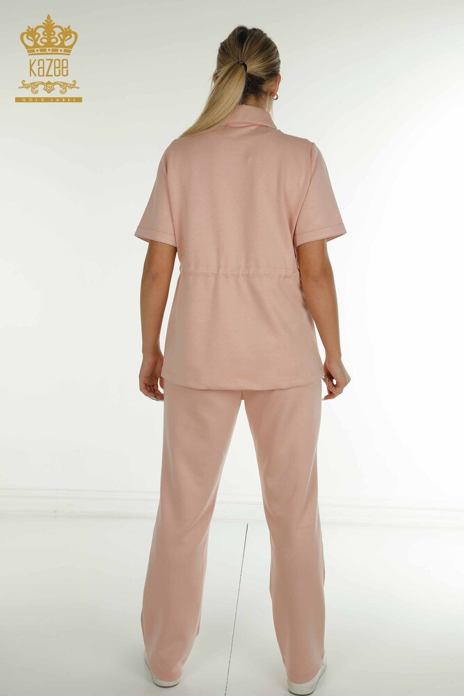 Wholesale Women's Triple Tracksuit Set Button Detailed Powder - 17633 | KAZEE - 16