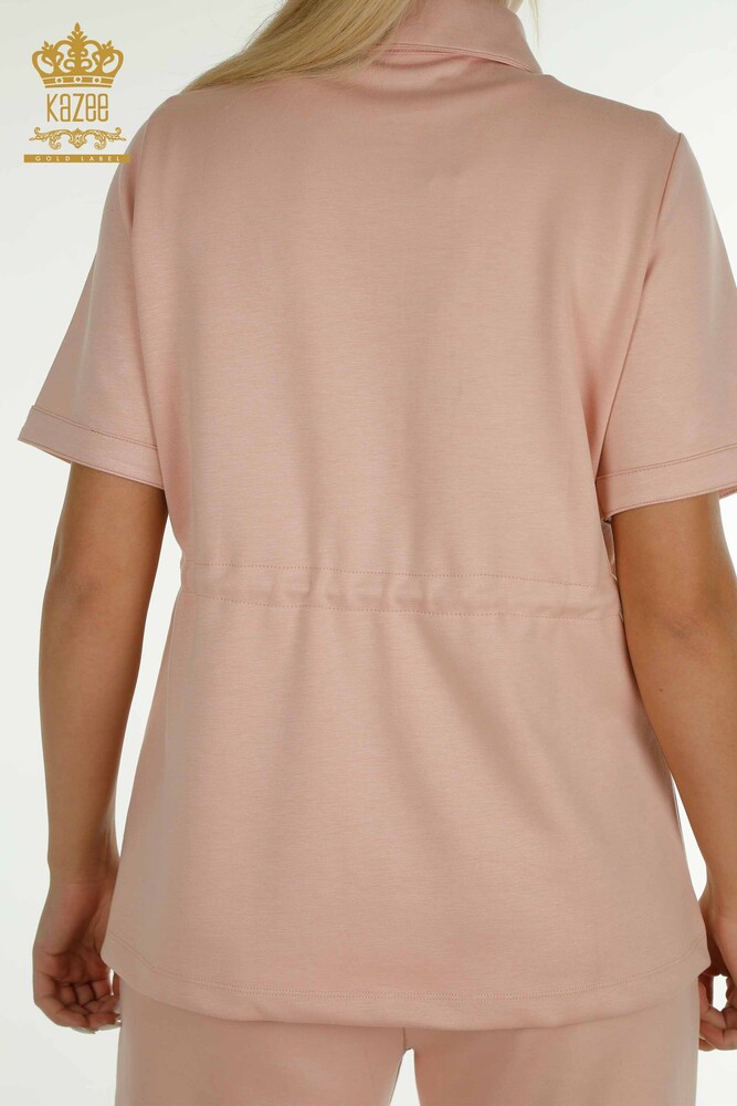 Wholesale Women's Triple Tracksuit Set Button Detailed Powder - 17633 | KAZEE - 17