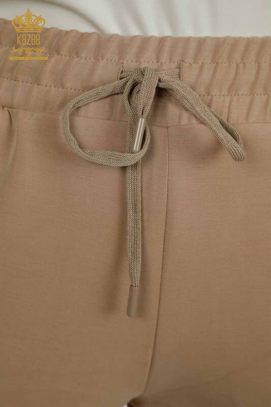 Wholesale Women's Triple Tracksuit Set Hooded Beige - 17617 | KAZEE