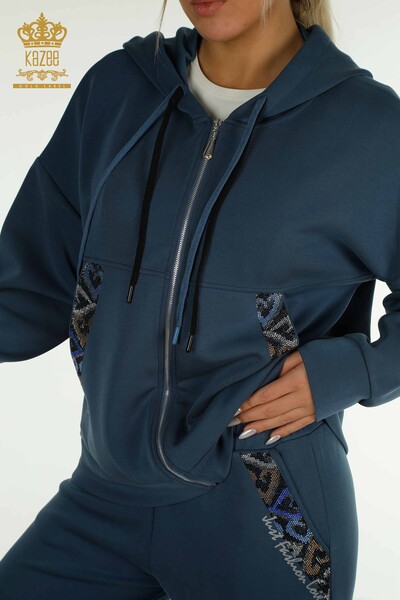 Wholesale Women's Triple Tracksuit Set Hooded Indigo - 17616 | KAZEE - Thumbnail