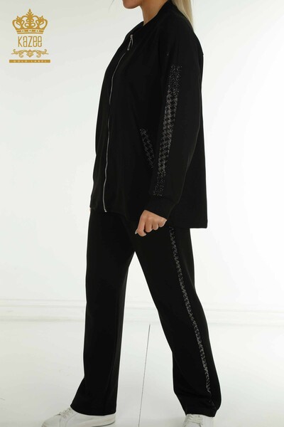Wholesale Women's Triple Tracksuit Set Black with Zipper - 17615 | KAZEE - Thumbnail (2)