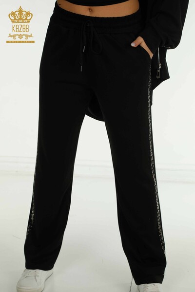Wholesale Women's Triple Tracksuit Set Black with Zipper - 17615 | KAZEE - Thumbnail