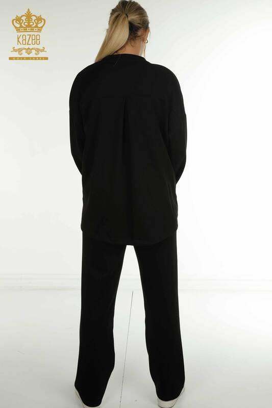 Wholesale Women's Triple Tracksuit Set Black with Zipper - 17615 | KAZEE