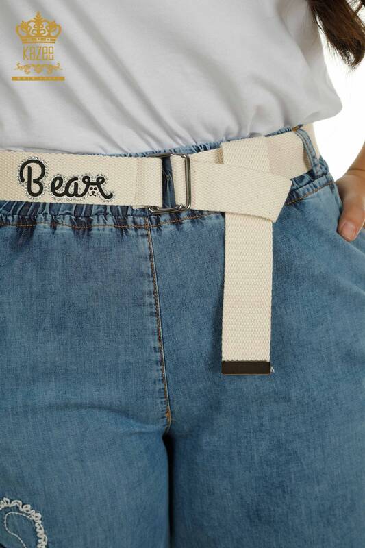 Wholesale Women's Trousers - Belt Detailed - Blue White - 2410-4021 | g