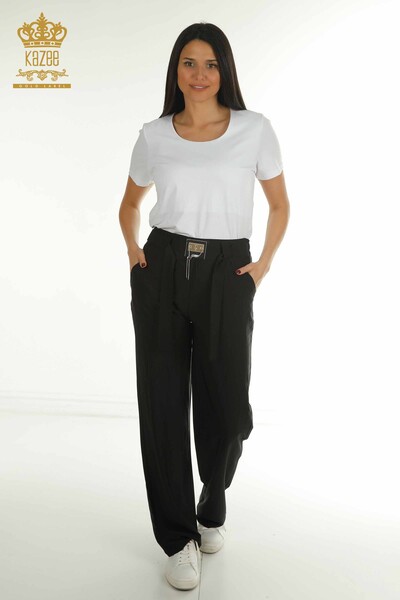 M - Wholesale Women's Trousers Chain Detailed Black - 2406-4561 | M.