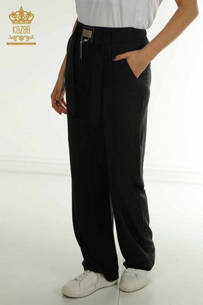 M - Wholesale Women's Trousers Chain Detailed Black - 2406-4561 | M. (1)