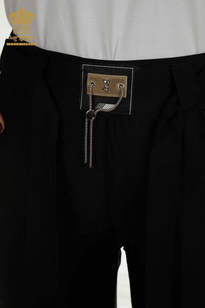 Wholesale Women's Trousers Chain Detailed Black - 2406-4561 | M. - Thumbnail