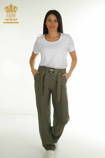 M - Wholesale Women's Trousers Chain Detailed Khaki - 2406-4561 | M.