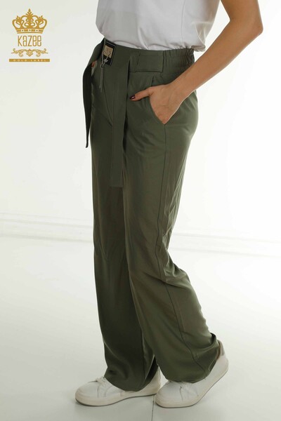 M - Wholesale Women's Trousers Chain Detailed Khaki - 2406-4561 | M. (1)