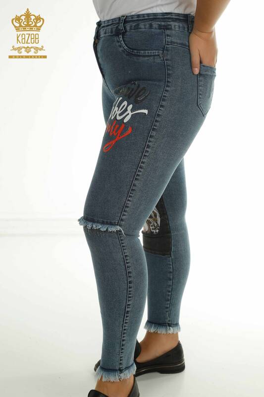 Wholesale Women's Trousers Patterned Blue - 2412-0275 | M&N