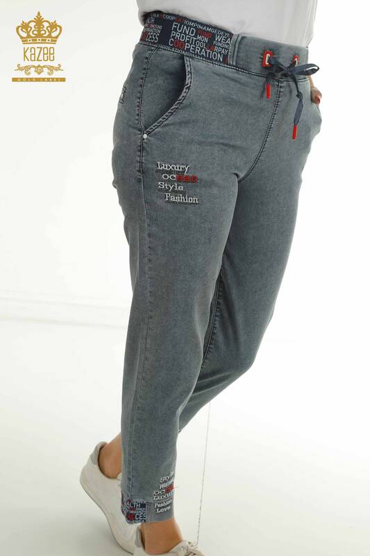 Wholesale Women's Pants - Written - Blue - 2411-3101 | O